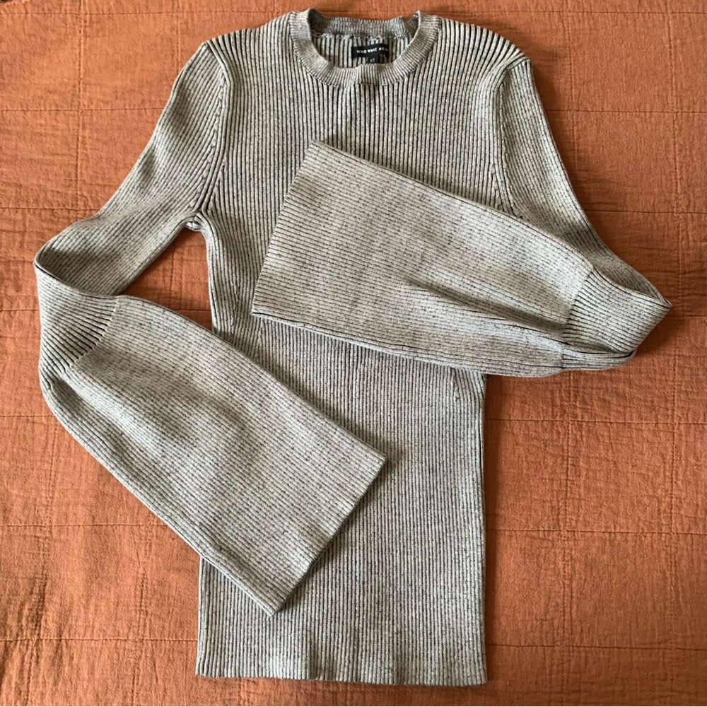 WWW Grey Gray Ribbed Wide Sleeve Sweater - Picture 3 of 6